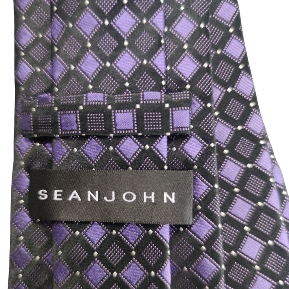 ✨ Sean Jean Two Tone Purple Checked Tie - Picture 5 of 6